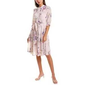 Nanette Lepore Floral Pintuck Belted Midi Shirtdress